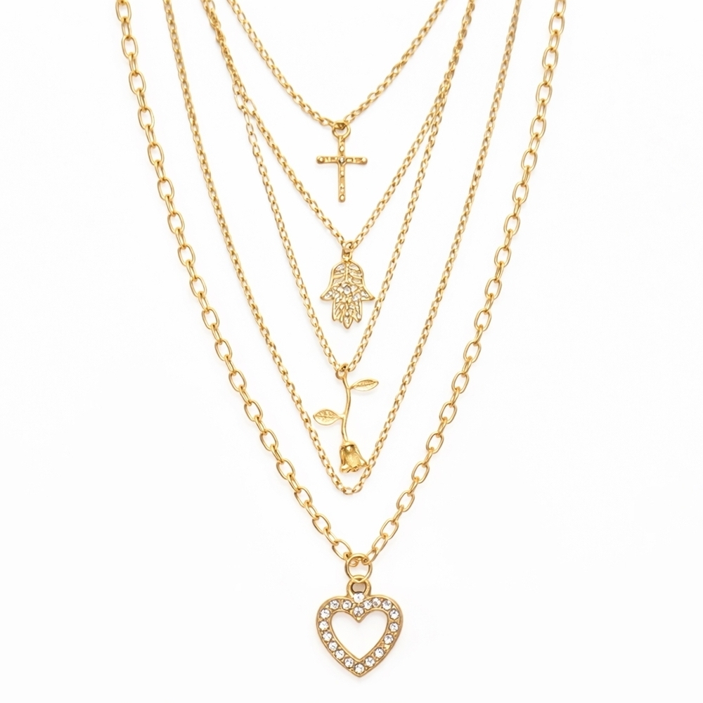 Chic Gold Plated Layered Charm Necklace | Trendy Fashion Jewelry | OS - Picture 2 of 2